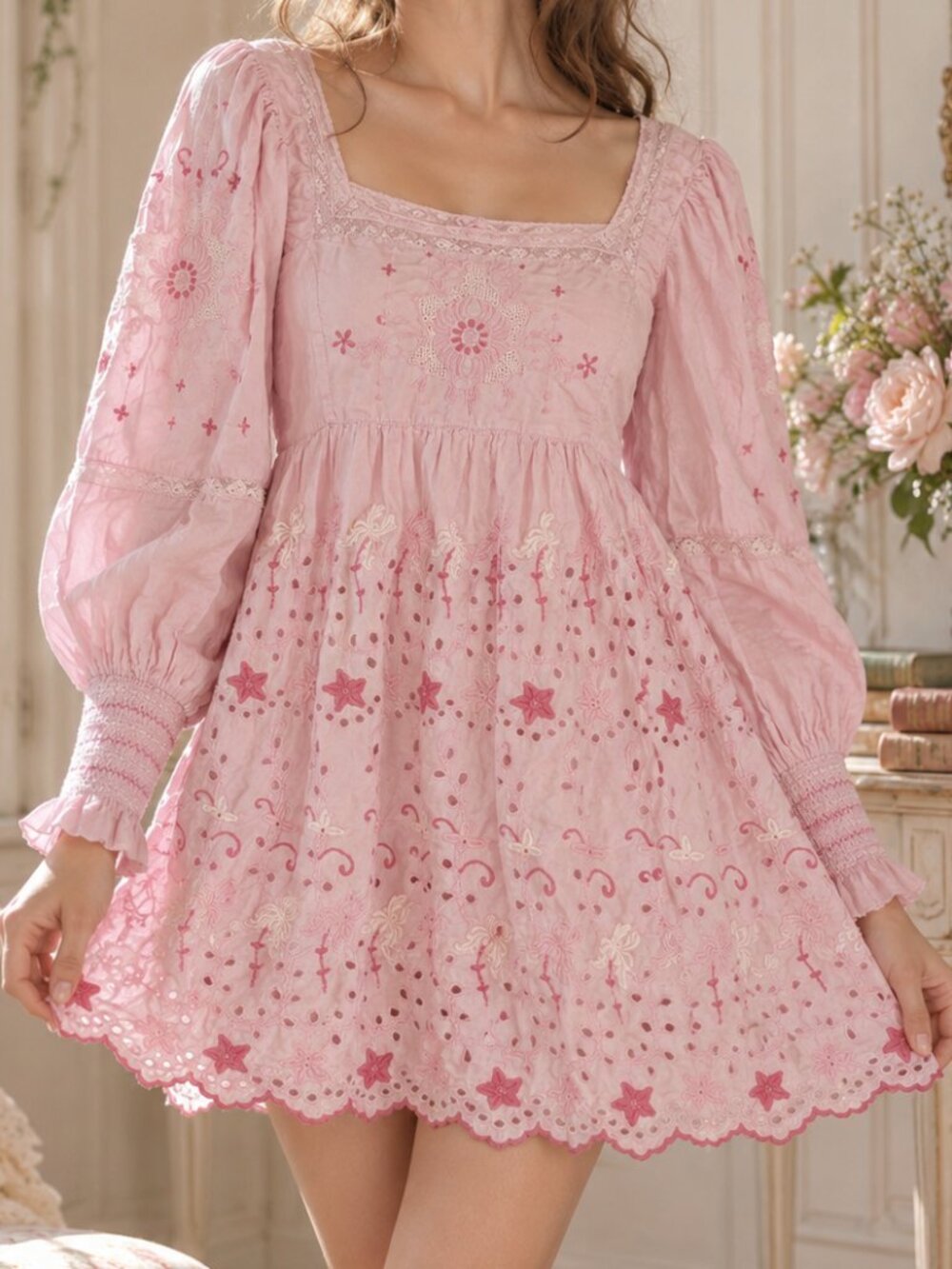 LoveShackFancy Freja Lavender Fields Embroidered Eyelet Mini Dress 2